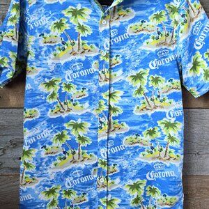 Corona Men's Hawaiian Aloha Camp Button Down Shirt Size Small Palm Trees Ocean